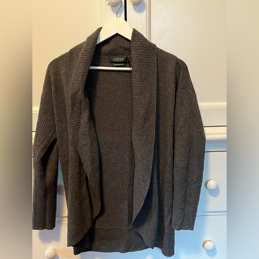 100% Cashmere gray open style cardigan. Medium. By Lauren.